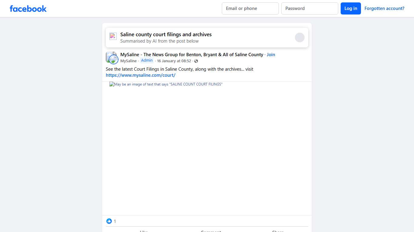 MySaline - The News Group for Benton, Bryant & All of Saline County See the latest Court Filings in Saline County, along with the archives.. Facebook