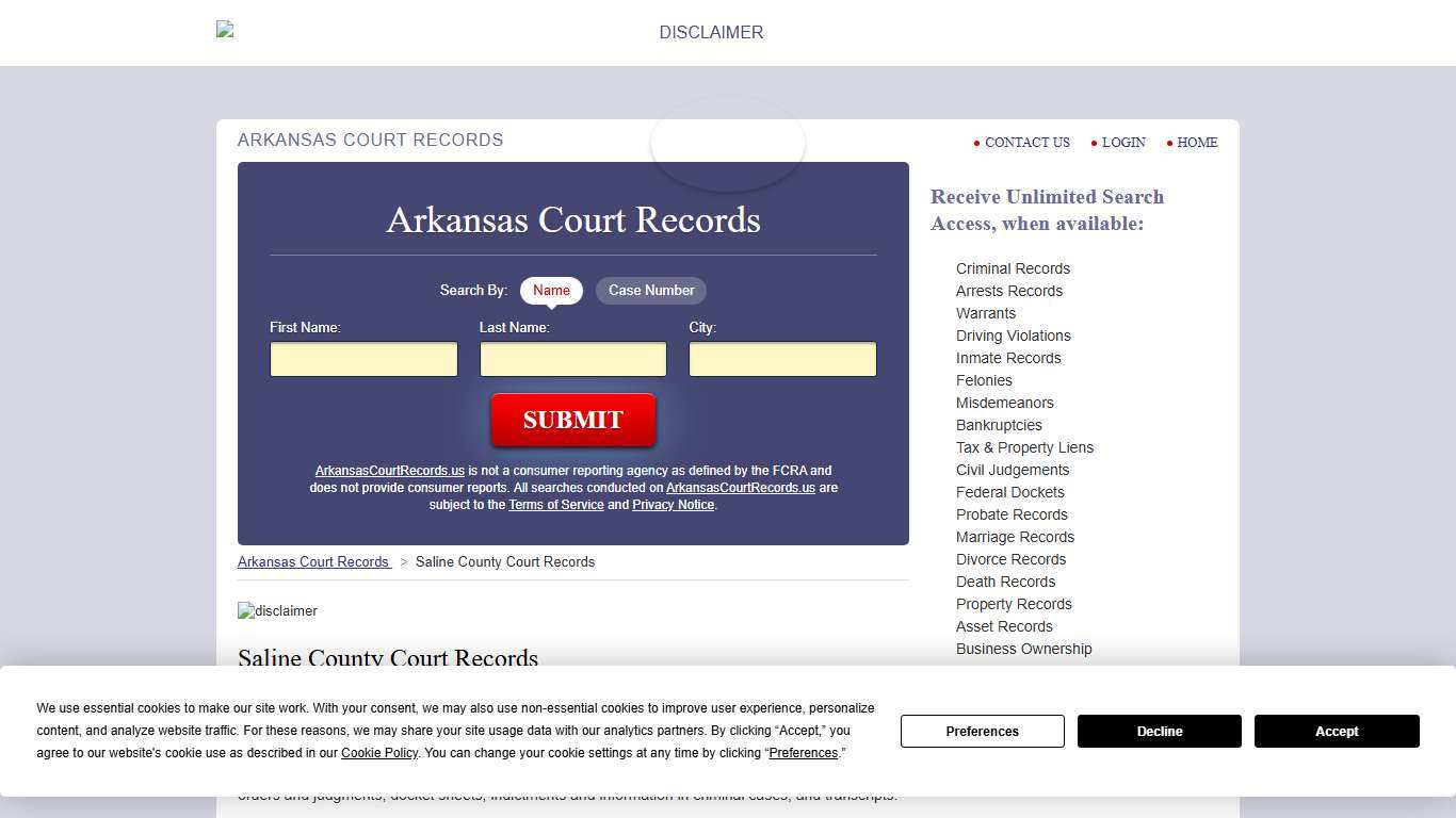 Saline County Court Records ArkansasCourtRecords.us